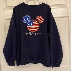 Walt Disney World Mickey Embroidered American Flag Sweatshirt XLarge, Navy Blue